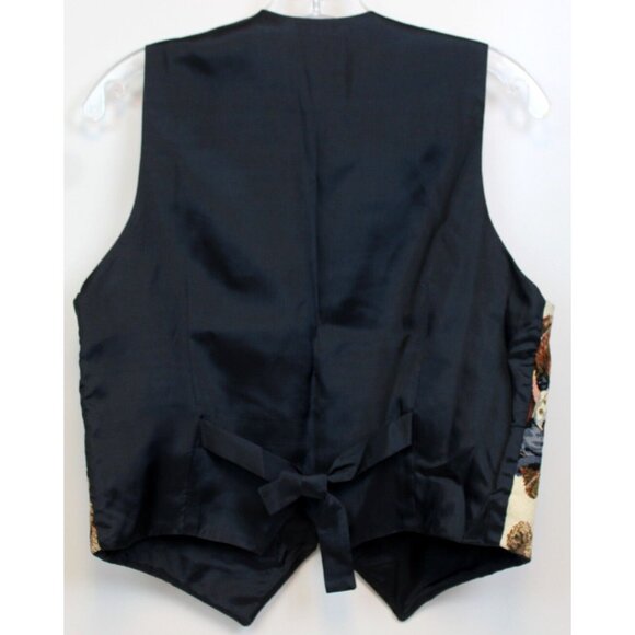 VTG 90s Conterio Teddy Bear Tapestry Vest sz M Lined Cute Button Holiday Dance - Picture 4 of 6